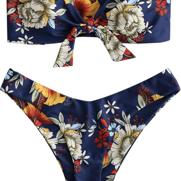 Knotted Bandeau Bikini for Women Strapless Swimsuits High Cut Bathing Suit - Picture 3 of 5